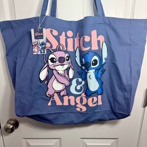 NWT. Disney Primark Stitch & Angel Tote Bag canvas shopping bag. Large blue bag